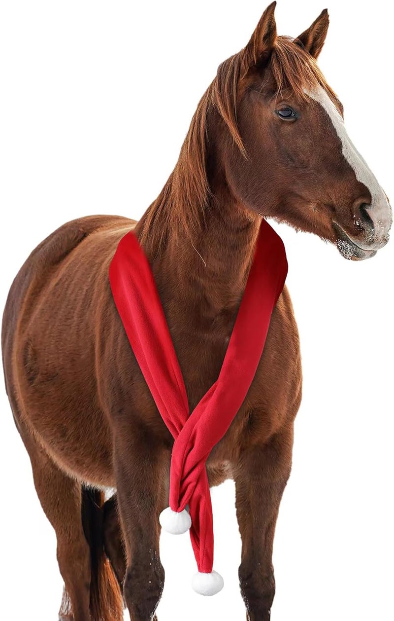 NRTFE Christmas Fleece Scarf for Horse, Red Santa Equestrian Decoration Holiday Xmas Parade - Image 1